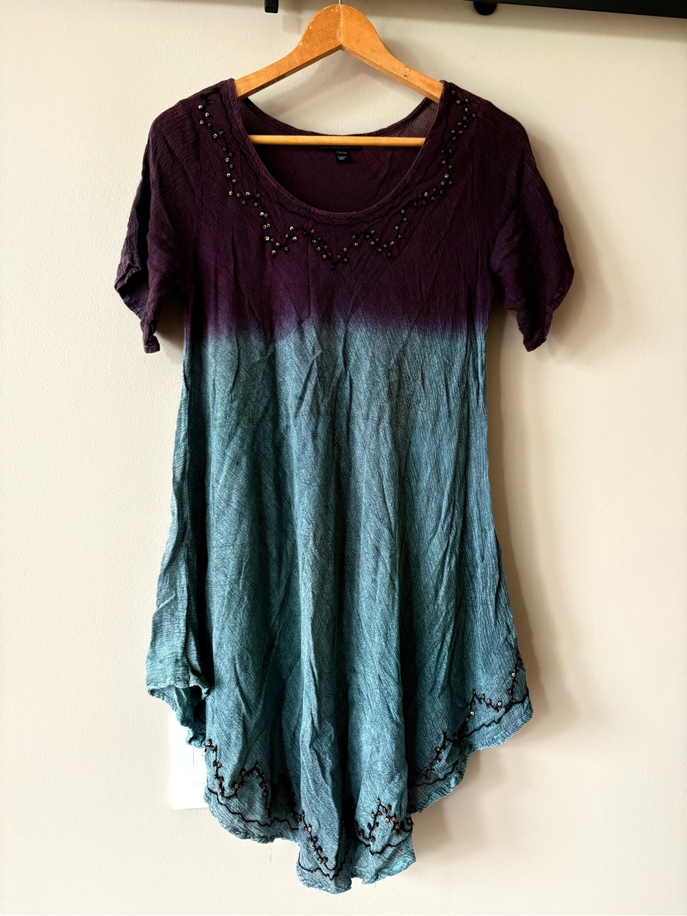 Greater Good Boho-Style Handkerchief Hem Tunic Mini Dress Hippie Festival Sz L